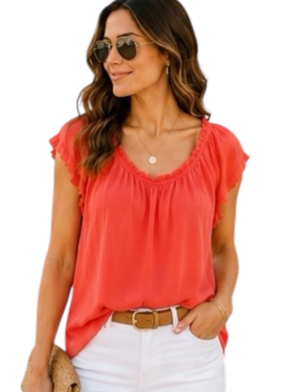 Joie | Coral Red Silk Blouse Sz M EUC